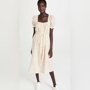 English Factory Floral Midi Dress with Short Puff Sleeves Beige Size Medium